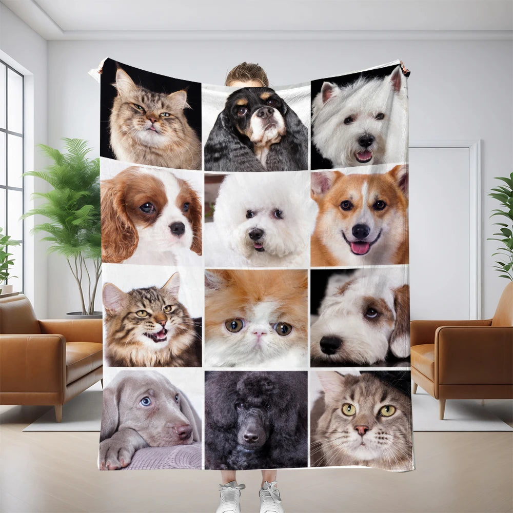 1PC Throw Cute Animals theme Cats Dogs Lover Flannel Blanket Gifts Soft Warm thin Blankets for Sofa Bed Car Camping all season Pi-Mart