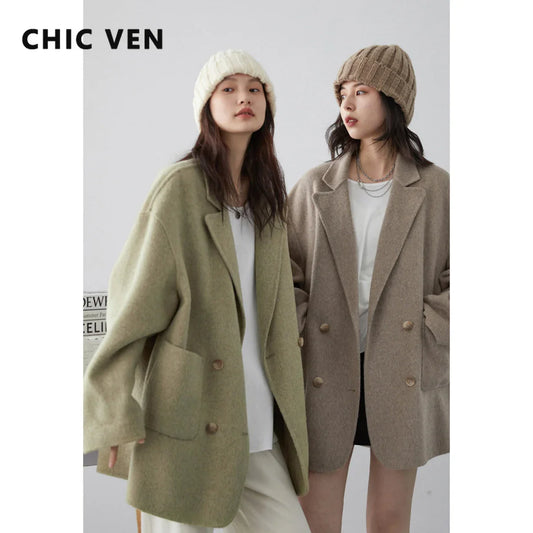 CHIC VEN Women's Woolen Coats Fashion Solid Loose Warm Jackets Korean Casual Office Lady Female Clothing Spring Autumn New 2026 LadyShow.Store