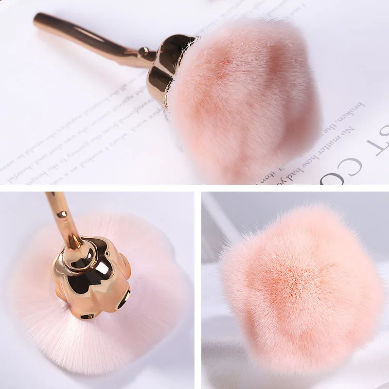 Flower Nail Brush for Manicure Gold Rose Shape Nail Art Brushes Round Small UV Gel Polish Powder Cleaning Tools Nail Accesories Tri Light Beauty