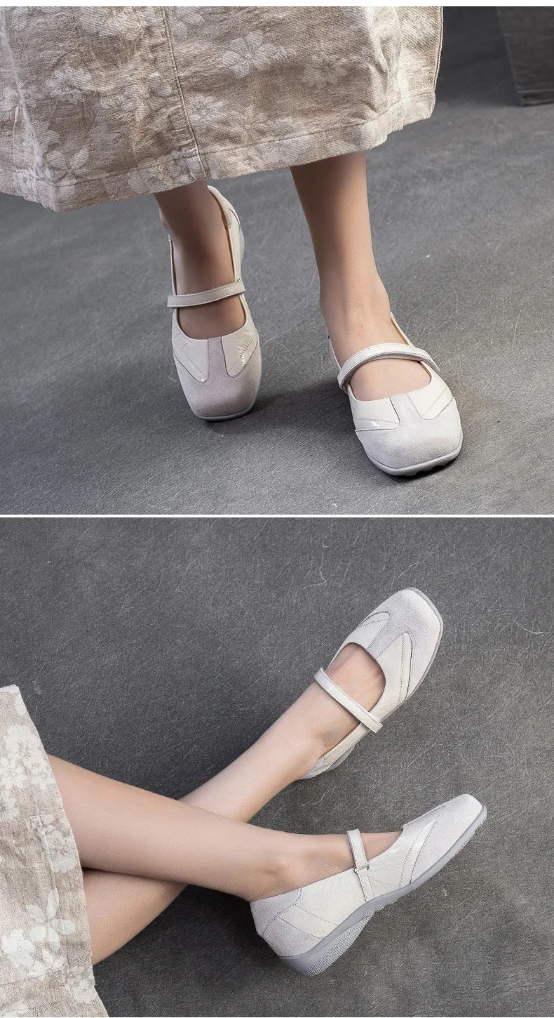 DRKANOL 2026 Women Genuine Leather Flat Shoes Summer Shallow Sheepskin Hook And Loop Casual Loafers Ladies Low Heel Single Shoes Pi-Mart