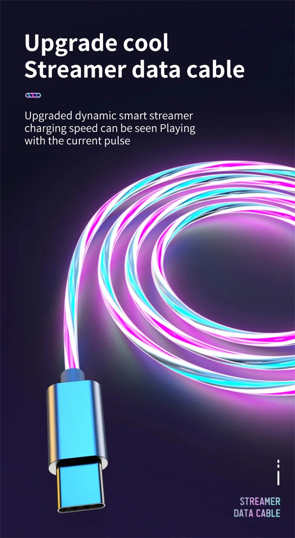 Glowing LED Light USB 3 IN 1 cable Phone Fast Charging Charger Luminous Type C Cable For Xiaomi iPhone Phone Accessories Pi-Mart