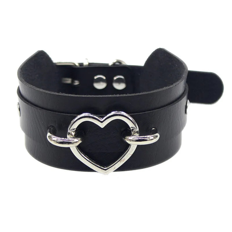 Black PU Leather Punk Choker Collar Necklace with Rivets Gothic Femme Jewelry for Party Club Sexy Goth Pendientes Pi-Mart