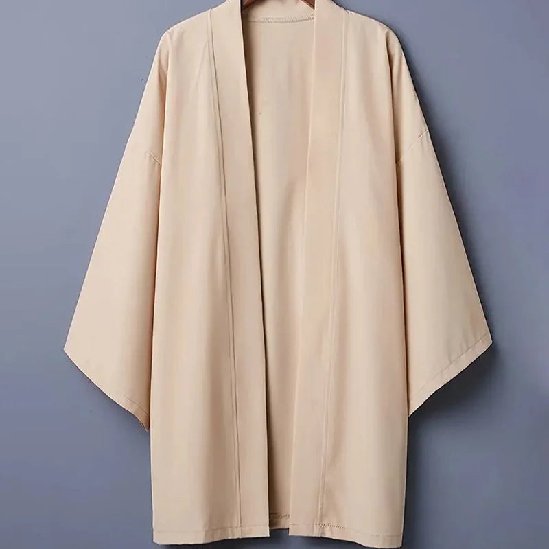Men's Solid Color Long Sleeve Cardigan Long Kimono Shirt Asian Traditional Wear Yukata Haori Jacket Coat 6 Color Japanese Kimono LadyShow.Store