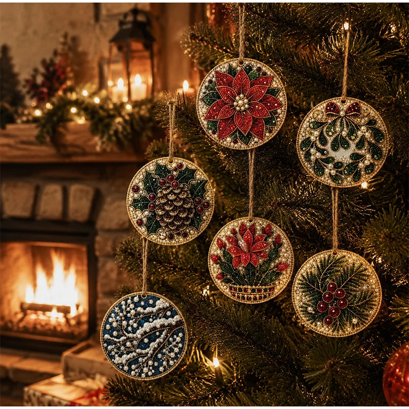 Christmas Diamond Painting Kit DIy Christmas Wooden Ornaments Xmas Snowman Reindeer Hanging Decor Relaxing Project Holiday Gifts Pi-Mart
