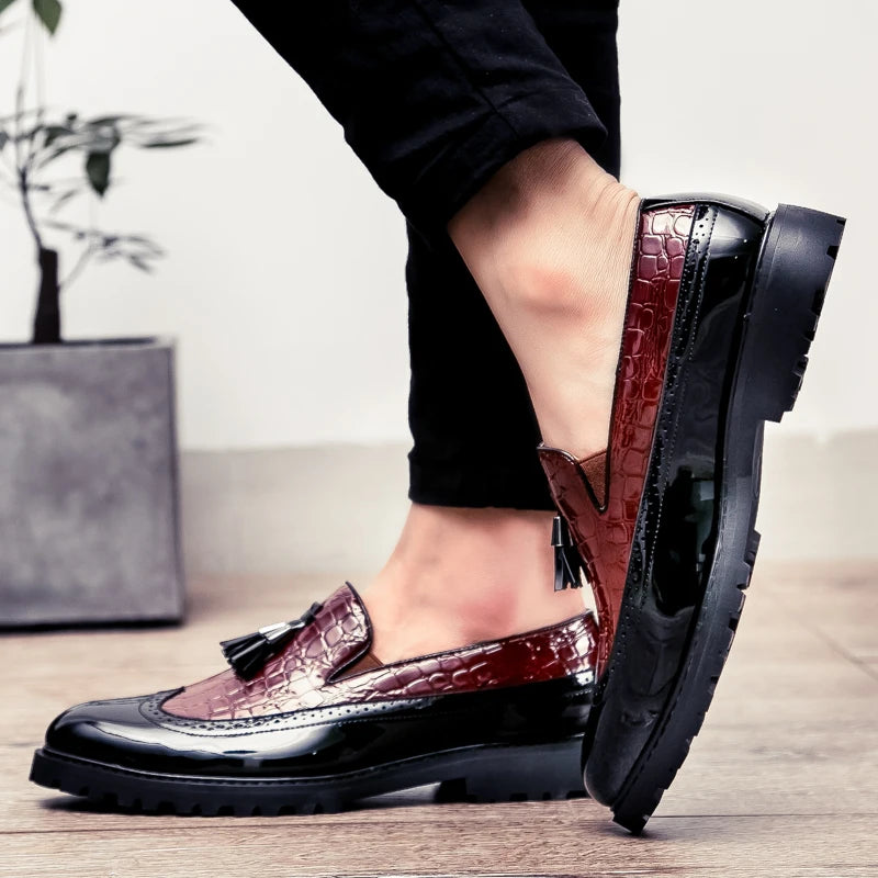 Men Loafers PU Splicing Tassel Decoration Low Heel Comfortable Classic Daily Business Men Shoes Pi-Mart