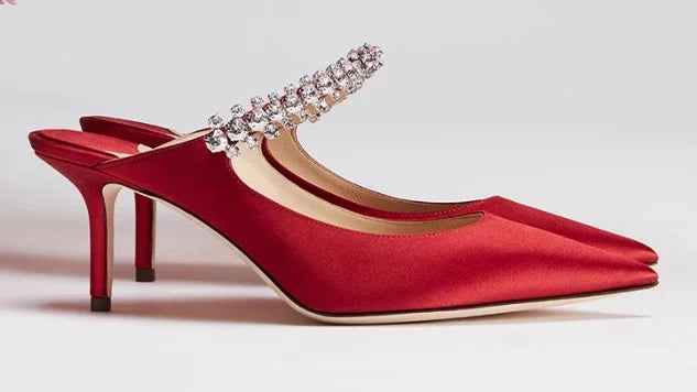 New Fashionable Thin Heel Pointed Water Diamond Mesh Hollow Sandals with Design Sense Half Dragged Muller Shoes ForOuterwear Pi-Mart