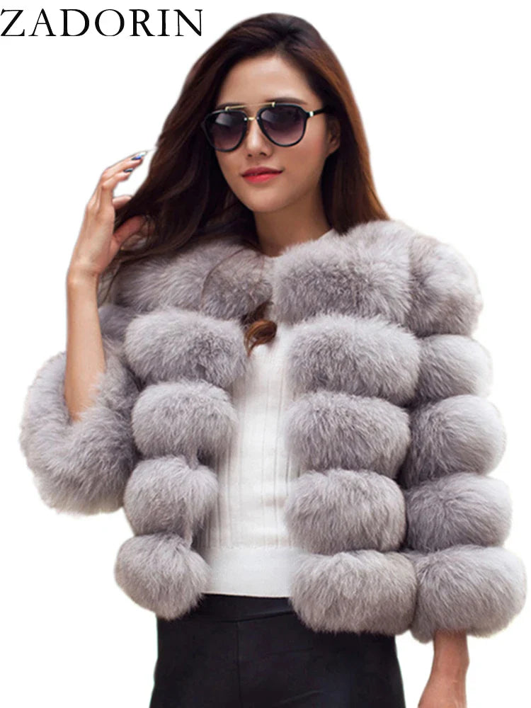ZADORIN S-6XL Mink Coat Winter Black White Faux Fur Coat Woman Elegant Fluffy Faux Fur Jacket Top Short Fur Coats Woman Clothing LadyShow.Store