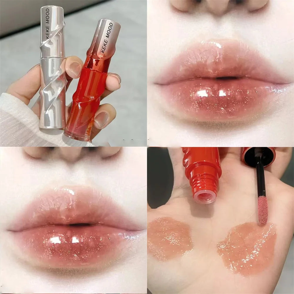 Crystal Nude Gray Glossy Lip Stain Mirror Korean Lip Glaze Sheer Nude Glitter Lip Tint Watery Shine Plumping Lipgloss Cosmetics Pi-Mart