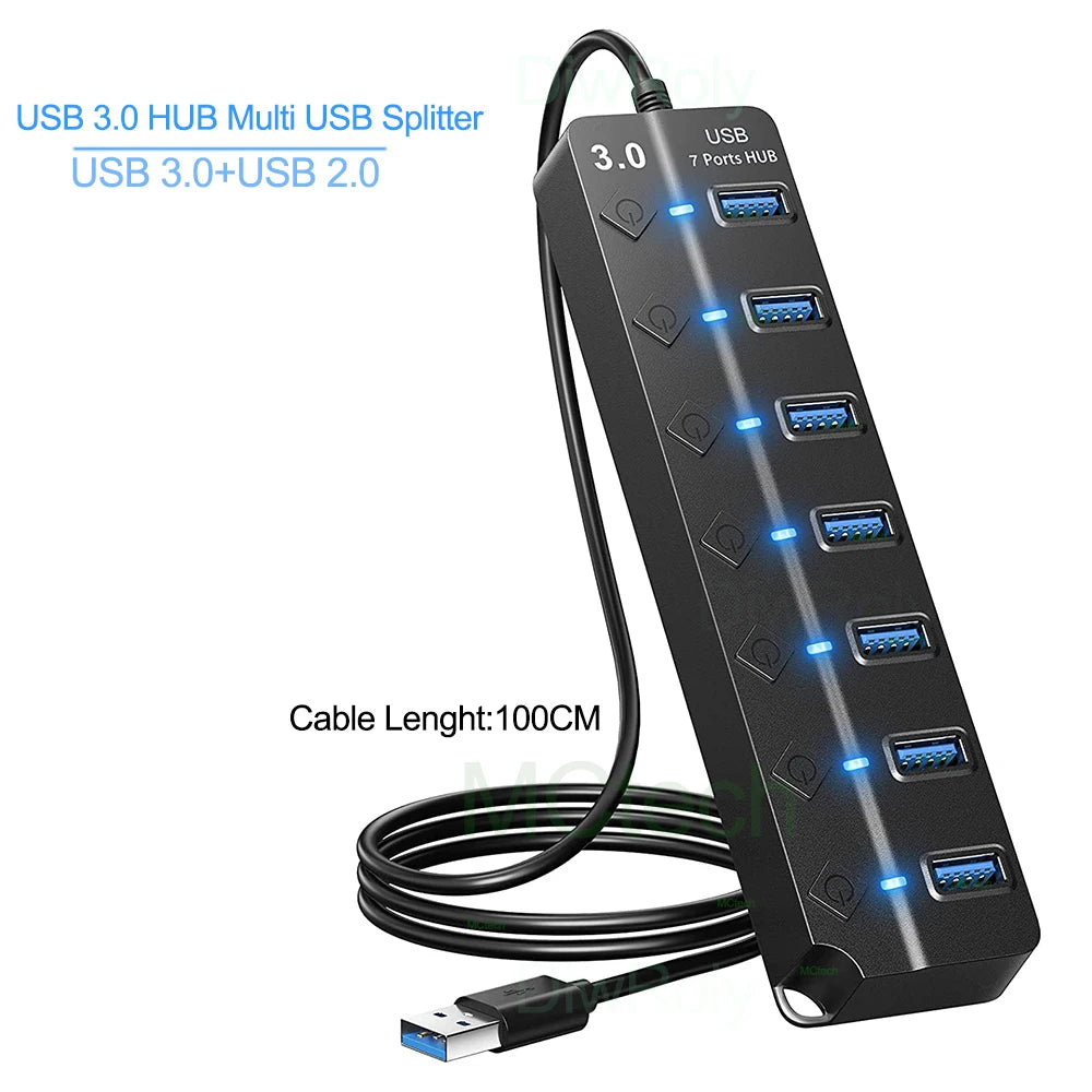 USB 3.0 Hub USB Hub 2.0 Multi USB Splitter Hub 100cm Long Cable Multiple Expander for Computer Laptop PC Accessories USB Adapter Pi-Mart