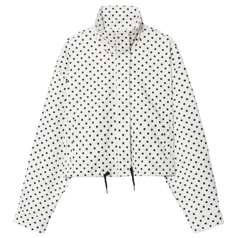 HXAO Polka Dot Bomber Jacket Women's Jackets Demi-Season Oversized Long Sleeve Top Outerwear Aviator Plus Size Zip Up Crop Coats LadyShow.Store