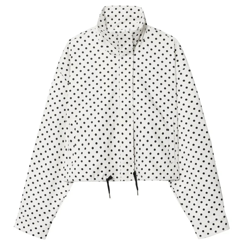 HXAO Polka Dot Bomber Jacket Women's Jackets Demi-Season Oversized Long Sleeve Top Outerwear Aviator Plus Size Zip Up Crop Coats LadyShow.Store