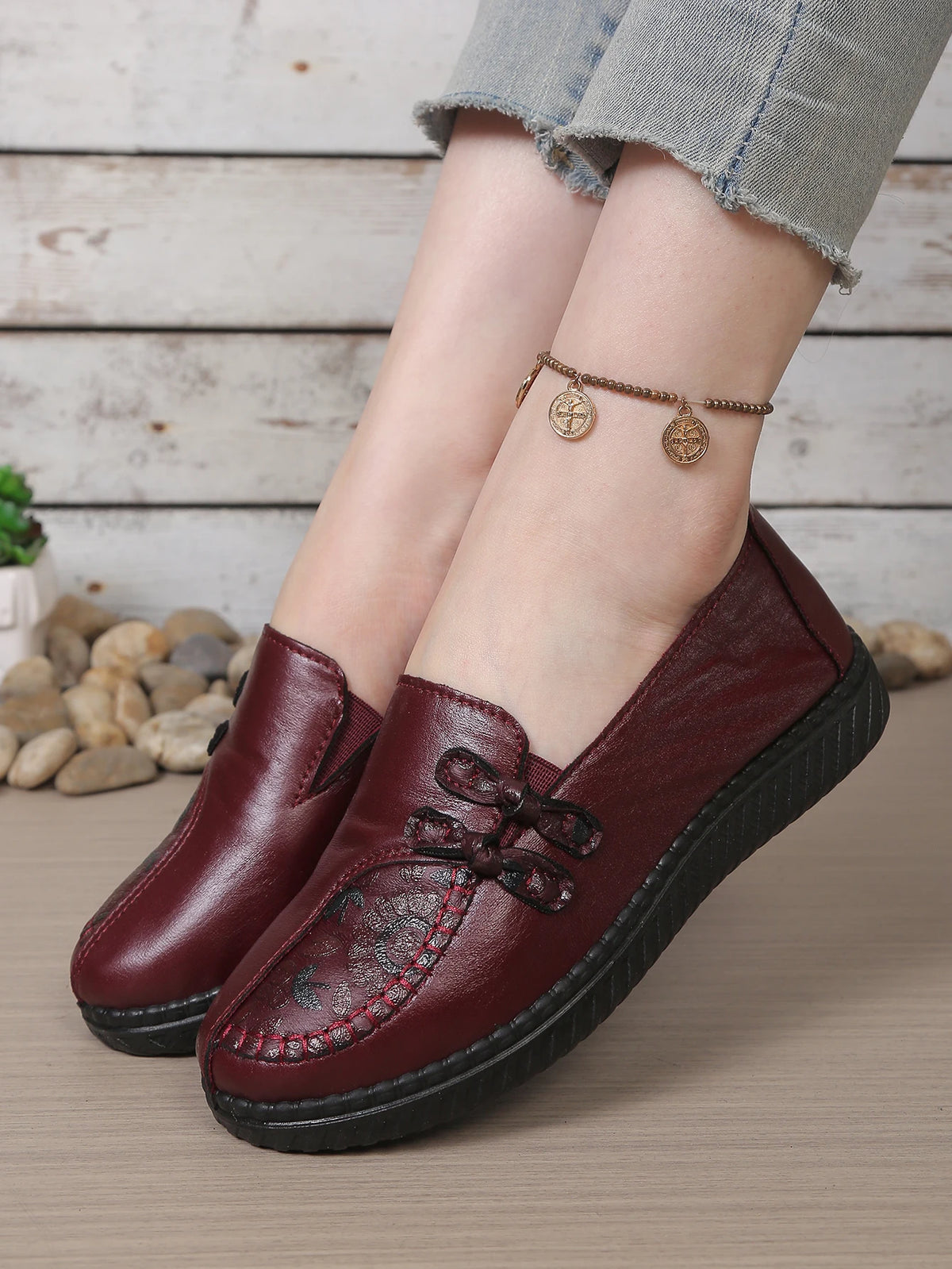 Women's Leather Flat Shoes, Spring and Autumn Women's Loafers, Single Classic Mom Shoes, Anti-Slip Comfortable and Free Shipping Pi-Mart