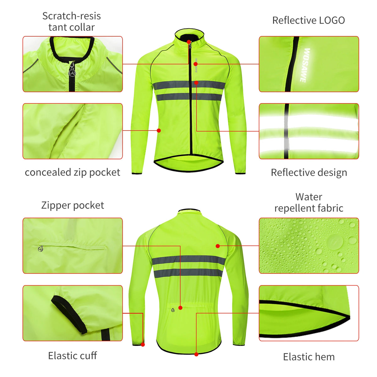 WOSAWE Men Cycling Windbreaker MTB Bicycle Long Sleeve Coat Water Resistant Outdoor Sport Jersey Bike Jacket Cycling Clothing Pi-Mart