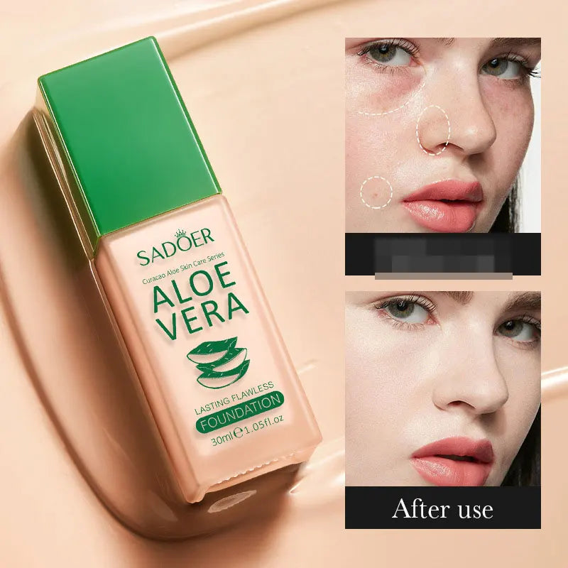 SADOER Aloe Vera Flawless Foundation for Long-lasting and Never Taking Off Makeup Without Getting Stuck Powder and Oil Control Tri Light Beauty