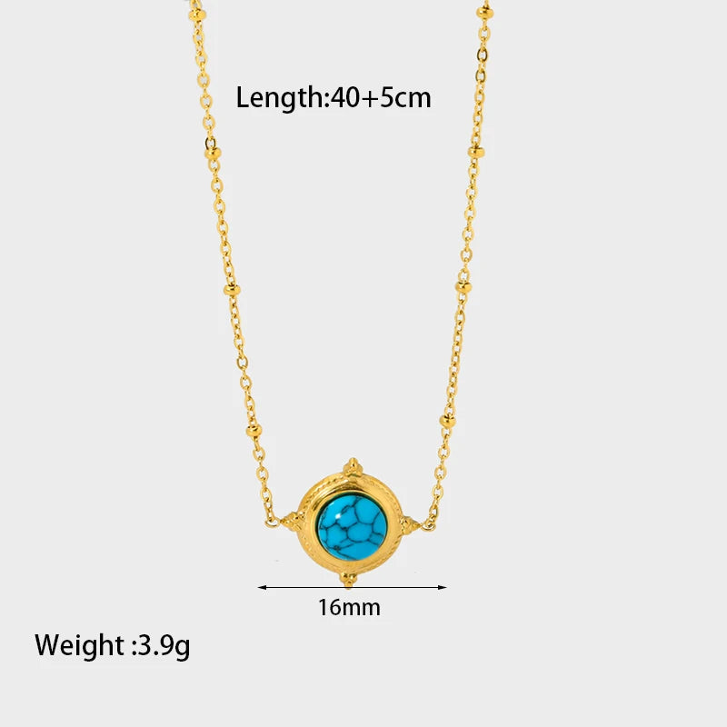 Stylish 18k Gold Plated Stainless Steel Blue Natural Stone Geometric Pendant Necklace for Women Waterproof  Collar Jewelry Gift Pi-Mart