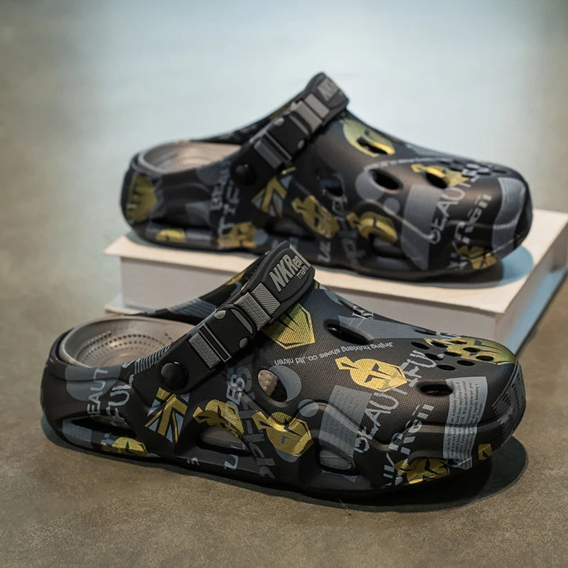 Casual Clogs Men 2026 New Trendy Summer Beach Sandals for Men Thick-bottom EVA Garden Shoes Closed-toe Fashion Slippers for Men Pi-Mart