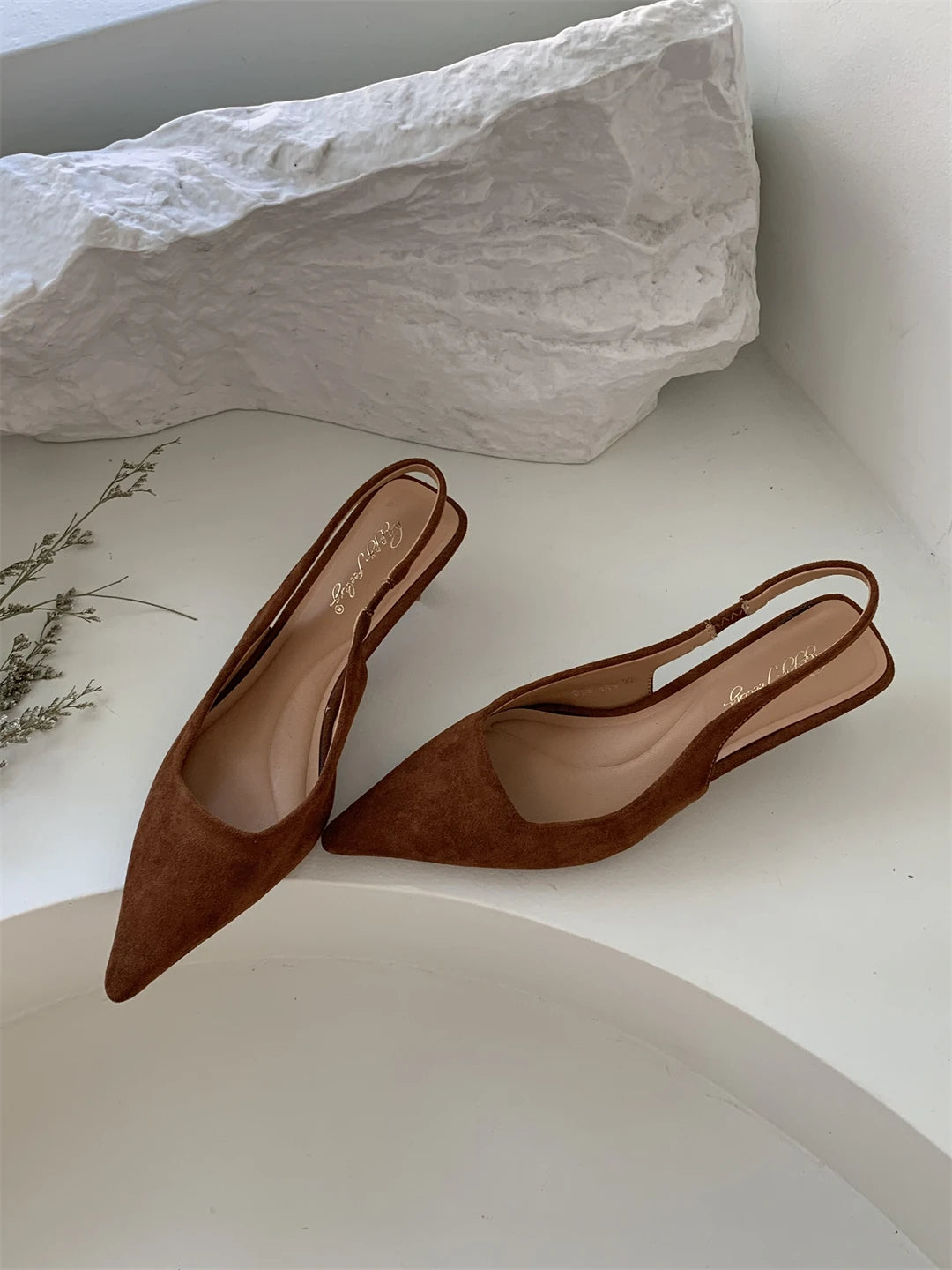 Bailamos Women Sandals Pointed Toe Elegant Low-heel Shoes Summer Fashion Slingback Woman Mules Shoes Pumps Dress Shoes Pi-Mart
