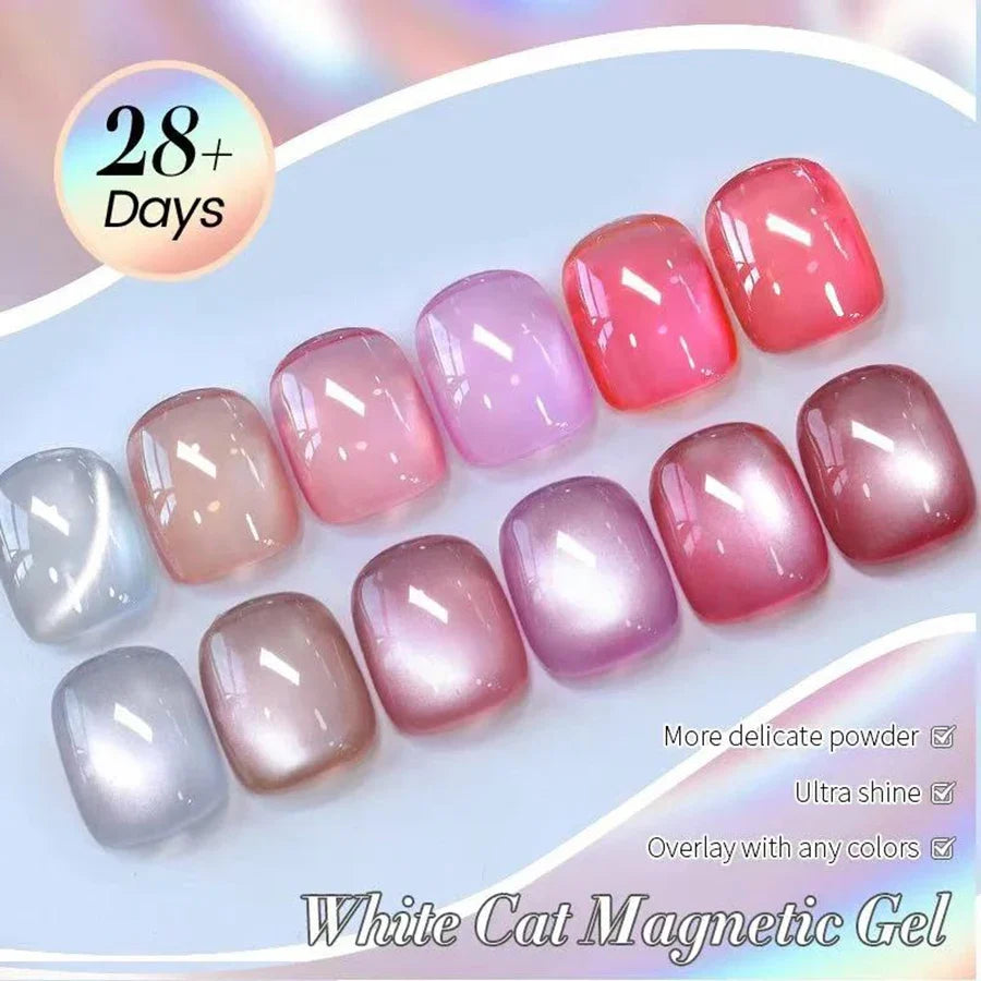 1-9pcs TC Flow Light White Cat Eye Gel Nail Polish Ultra Shine Soak Off UV Gel Mirror Glass Cat Magnet Gel Varnish Nail Supplies Tri Light Beauty