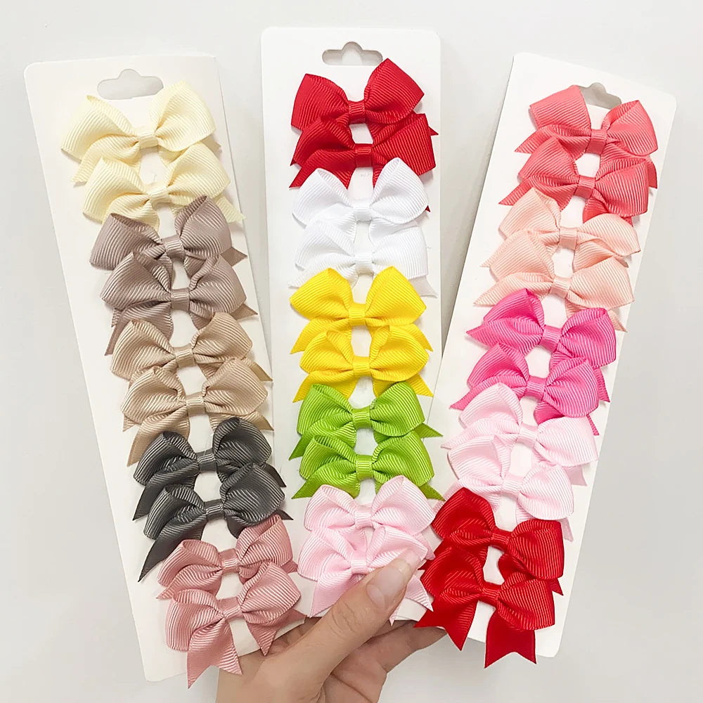 10Pcs/Set Solid Color Kids Bows Hair Clips for Baby Girls Handmade Ribbon Bowknot Hairpin Barrettes New Year Hair Accessories Pi-Mart