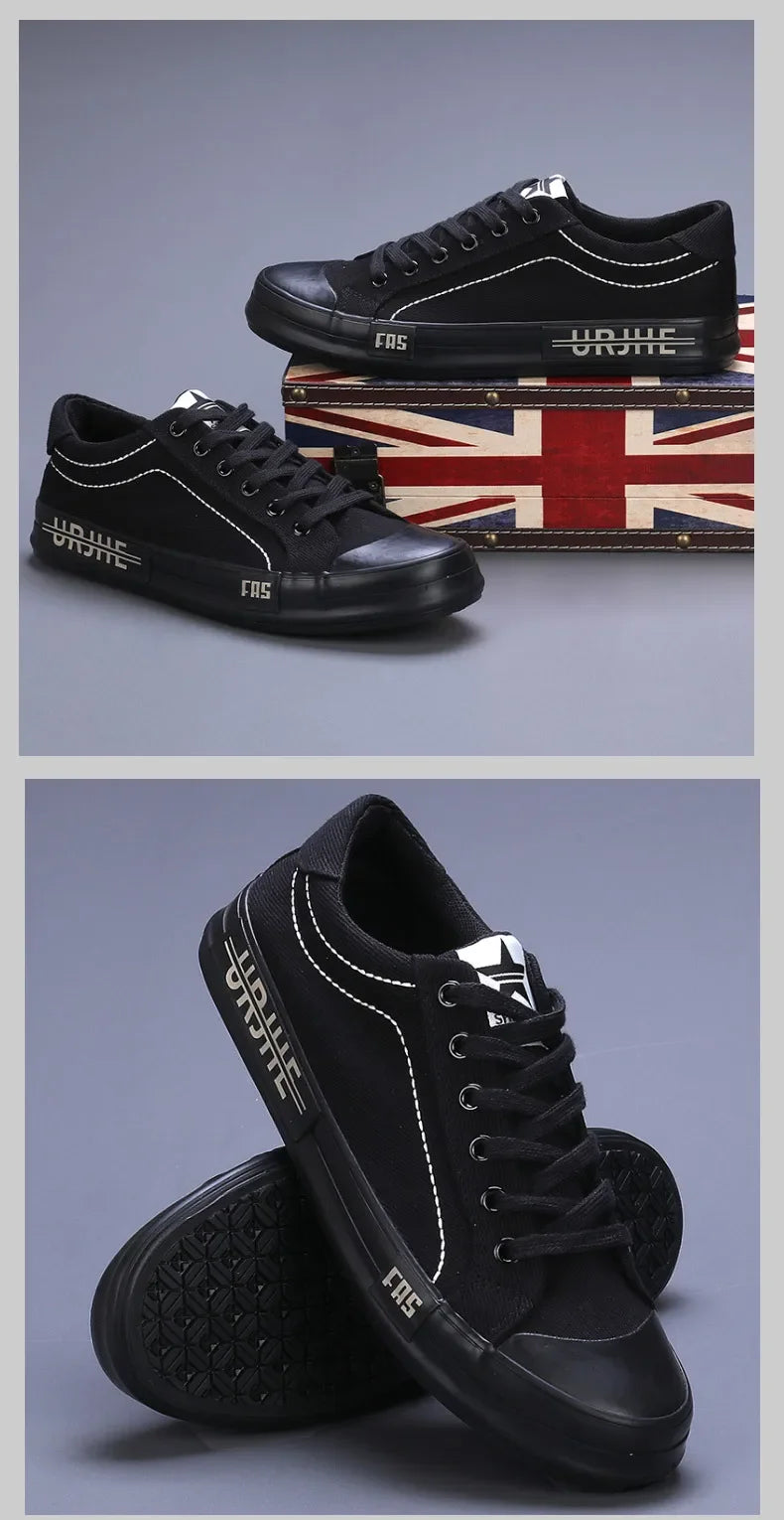 2026 New Men Canvas Shoes Breathable Outdoor Mens Casual Shoes Comfortable Spring Autumn Cloth Flat Shoes Black Walking Sneakers Pi-Mart