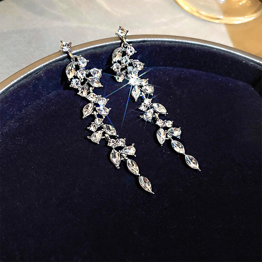 Shiny Crystal Zircon Long Stud Earrings for Women Geometric Hanging Drop Tassel Earring Fashion Party Vintage Pendant Jewelry Pi-Mart