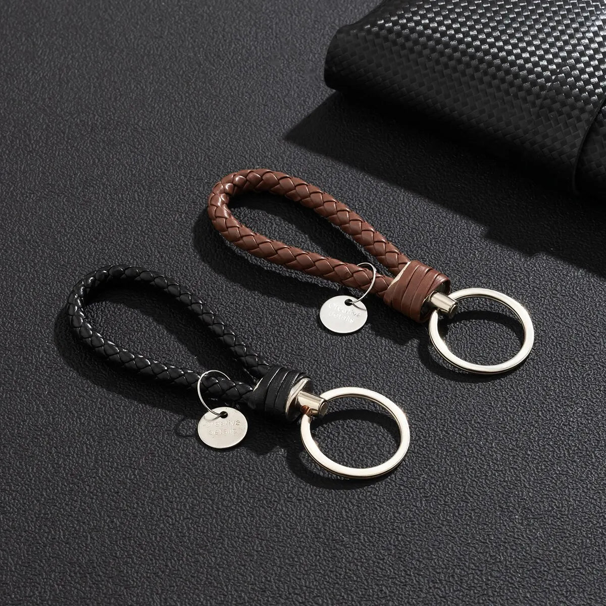 2Pcs/Set PU Leather Braided Woven Rope Keychain DIY Bag Pendant Key Chain Holder Key Car Trinket Keyring Men Women Gift Jewelry Pi-Mart
