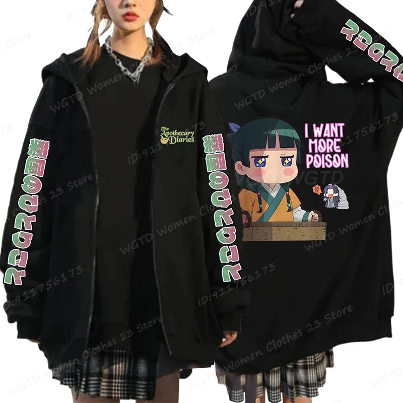 Funny The Apothecary Diaries Print Hoodies Men Women Casual Harajuku Zipper Hooded Pullovers Coat Anime Streetwear Sweatshirt LadyShow.Store
