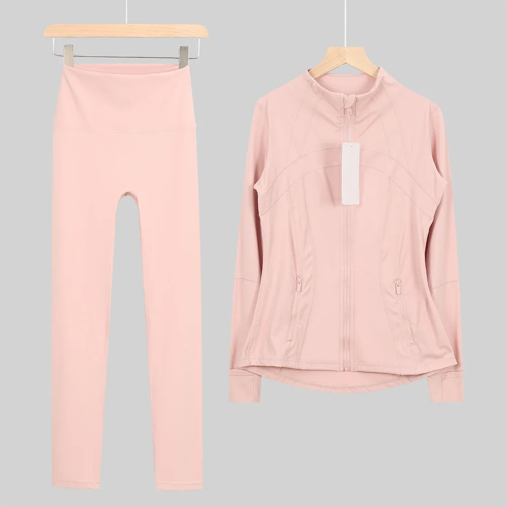 2026 New Yoga Sport Jacket Set Women's Yoga Clothes Running Fitness Jacket Active Wear Clothing Nine-point Pants Pi-Mart