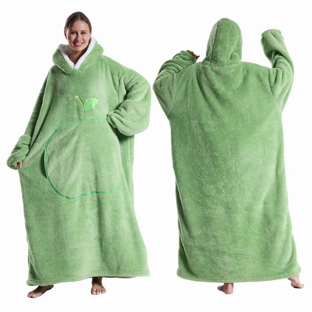 Women Plush Fleece Blanket Men Warm Thick Hoodies Adult Giant TV Blanlets with Sleeves Super Long Cold-proof Homewear Pajamas Pi-Mart