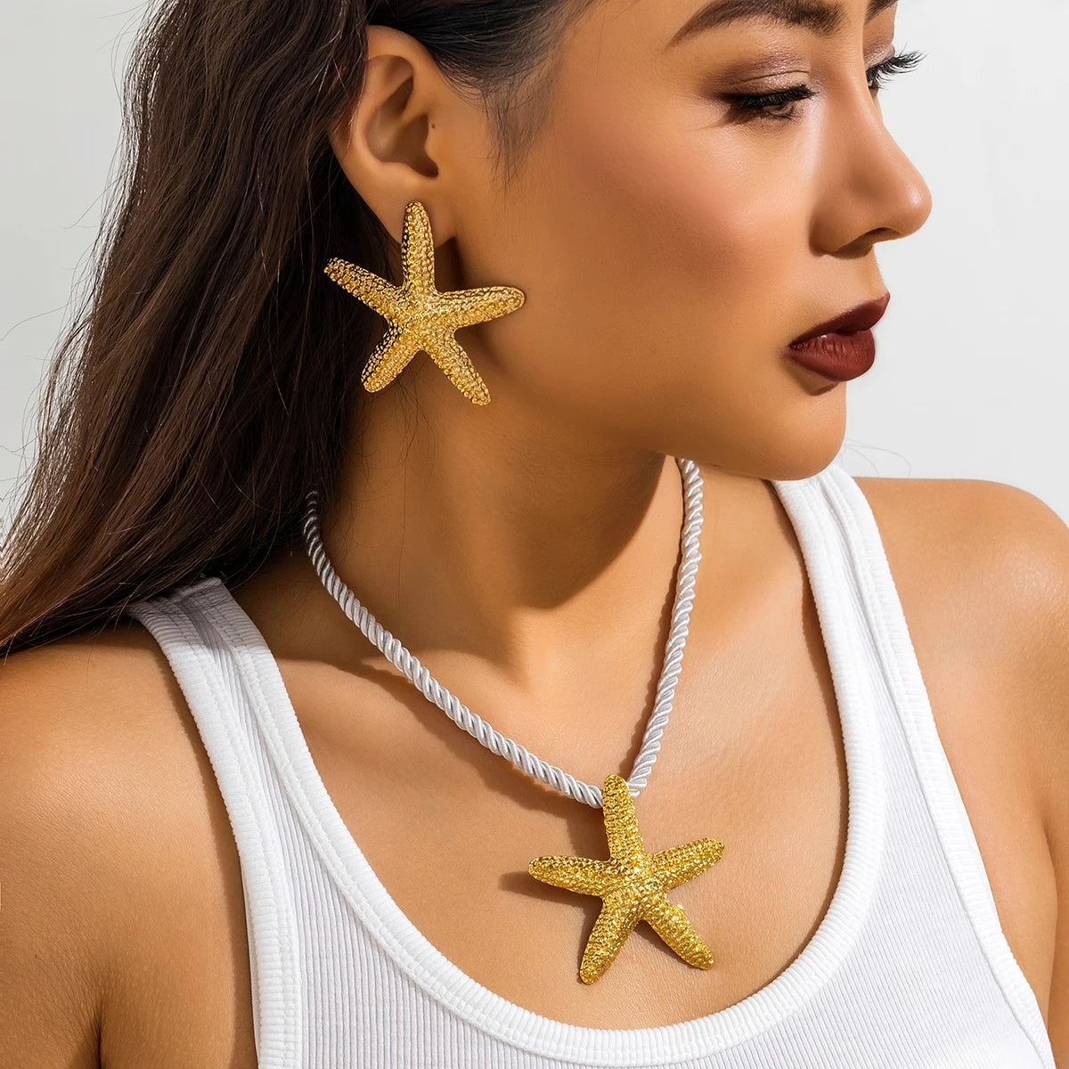 IngeSight.Z Exaggerated Big Starfish Pendant Necklace Women Punk White Thick Rope Chain Choker Necklace Party Jewelry Gift Pi-Mart