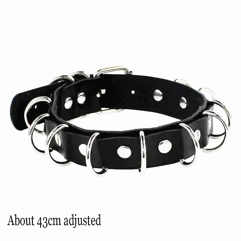 Black PU Leather Punk Choker Collar Necklace with Rivets Gothic Femme Jewelry for Party Club Sexy Goth Pendientes Pi-Mart