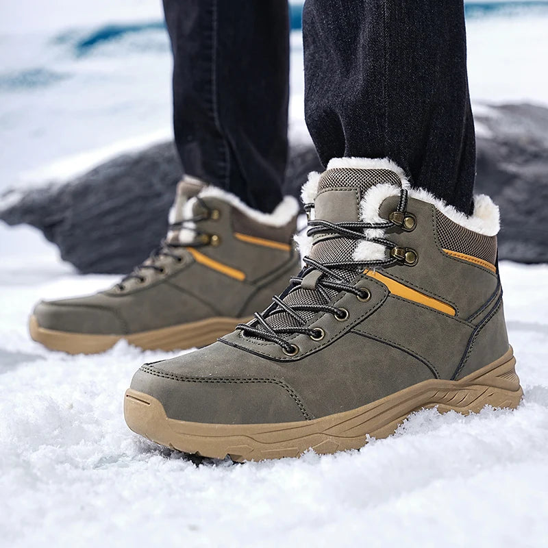 New Autumn and Winter High-Top Thick-Soled Fleece-Lined Men's Snow Boots, Outdoor Hiking Shoes, Hunting Boots, Hiking Boots Pi-Mart