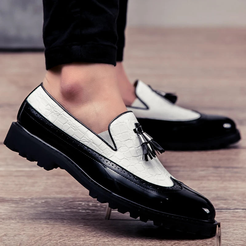 Men Loafers PU Splicing Tassel Decoration Low Heel Comfortable Classic Daily Business Men Shoes Pi-Mart