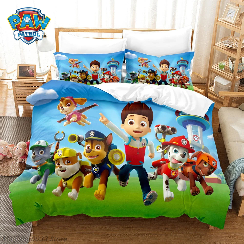 Paw Patrol Cute Puppy Duvet Cover Set, Cartoon Anime Quilt Cover with Pillowcase, Soft Bedding, Bedroom Decor Gift for Kids Pi-Mart