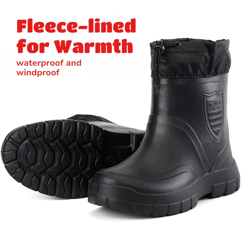 Large Size Autumn Winter Fashionable Cotton Low Cut Fleece Rain Boots Lightweight Waterproof Windproof Anti Slip Warm Rain Boots Pi-Mart