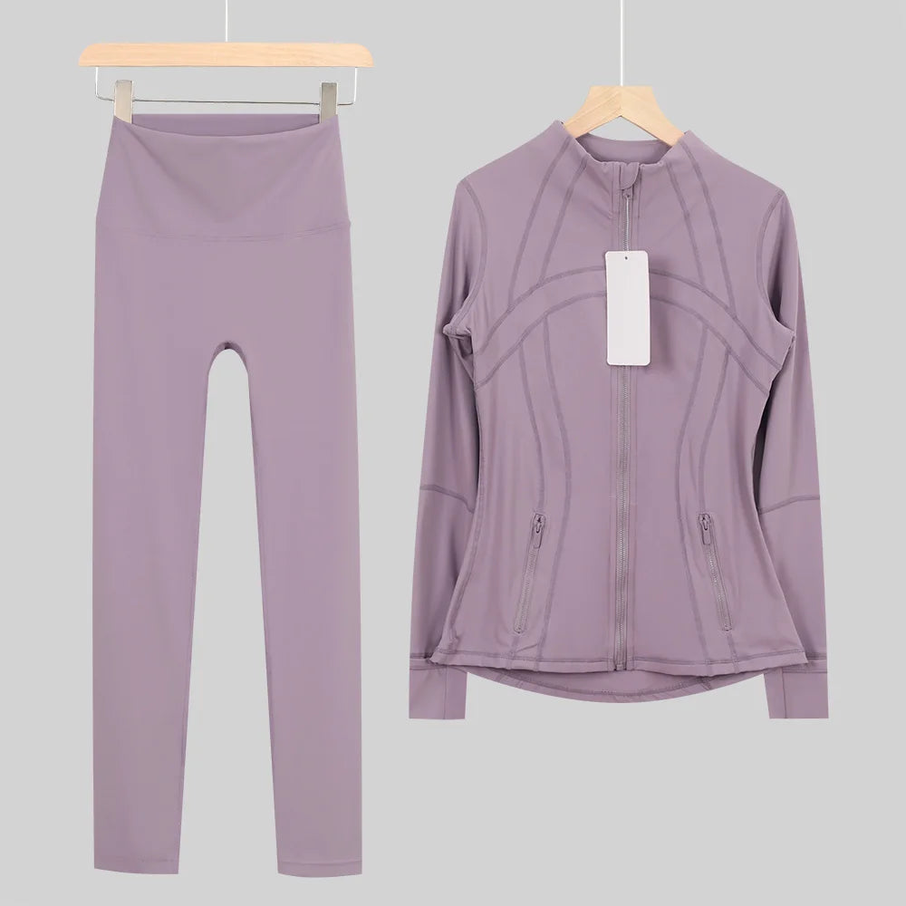 2026 New Yoga Sport Jacket Set Women's Yoga Clothes Running Fitness Jacket Active Wear Clothing Nine-point Pants Pi-Mart