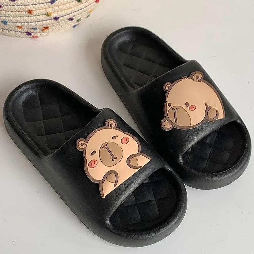 Cute Capybara Design Thick Sole Women Slippers Slides Bathroom Beach Indoor Sandals Summer Couple Shoes LadyShow.Store