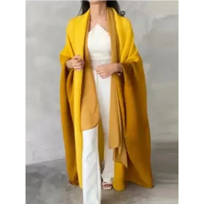 Wrinkled Women's Windbreaker Jacket Bat Sleeve Scarf Collar, Gradient Long Robe Fashion Retro Coats and Jackets Women LadyShow.Store