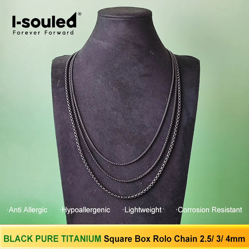 Pure Titanium Black Round Box Link Chain Necklace - 2.5/3/4mm Fashionable Gift Accessory Pi-Mart
