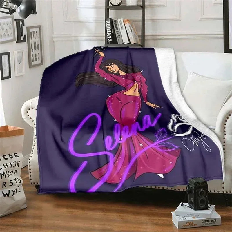 Selena Quintanilla Vintage Blanket Art Flannel Soft Warm Plush Blanket for Sofa Bed Bedroom Living Room Travel Picnic Blanket Pi-Mart