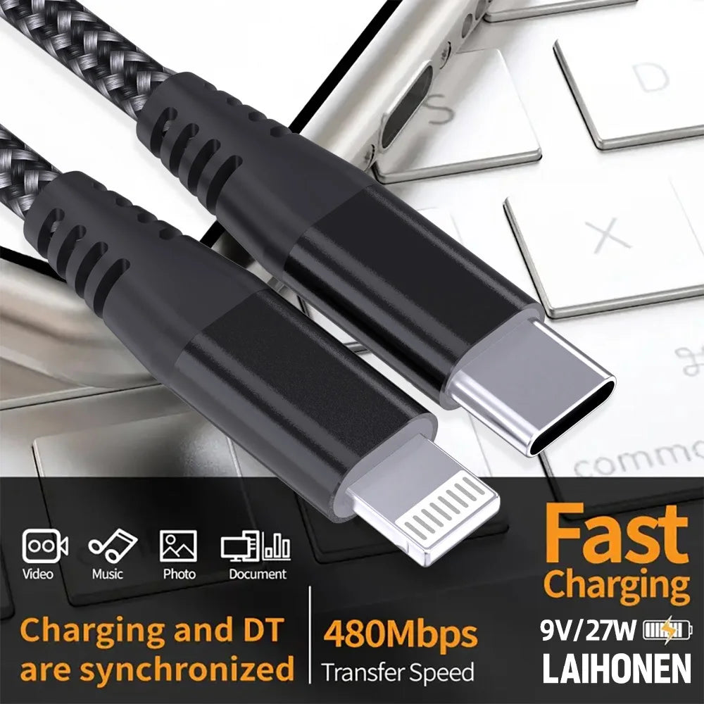LAIHONEN 1 Pack MFi Certified USB C to Lightning Nylon Braided Fast Charging Cable 1M 2M 3M for iPhone 13 12 11 Pro Max Pi-Mart