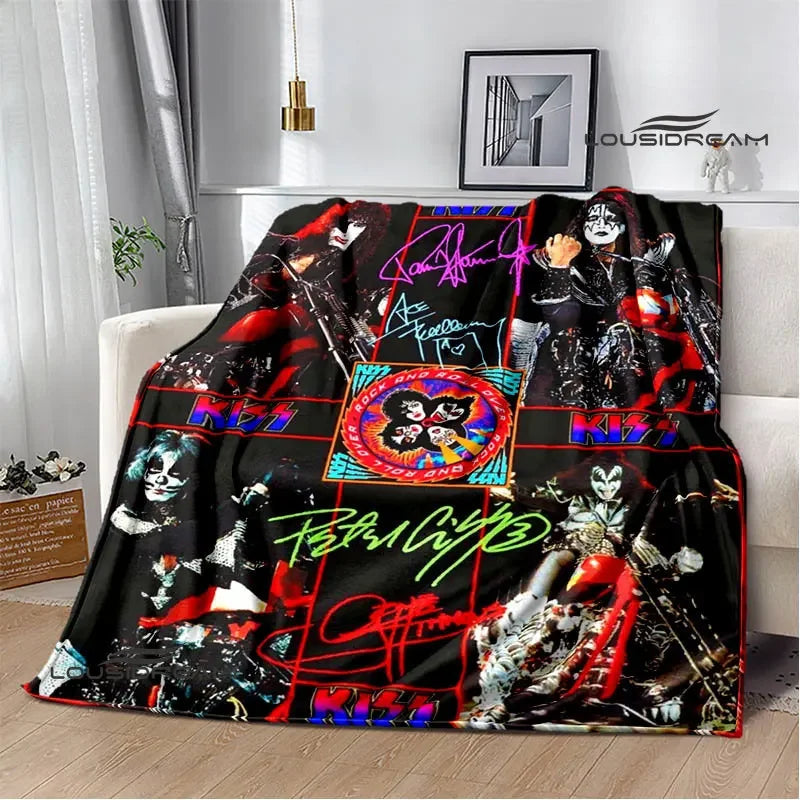 Kiss Band Printed Blanket picnic blanket Warm Blanket Flannel Home Travel Blanket throw blanket bed linings Birthday Gift Pi-Mart