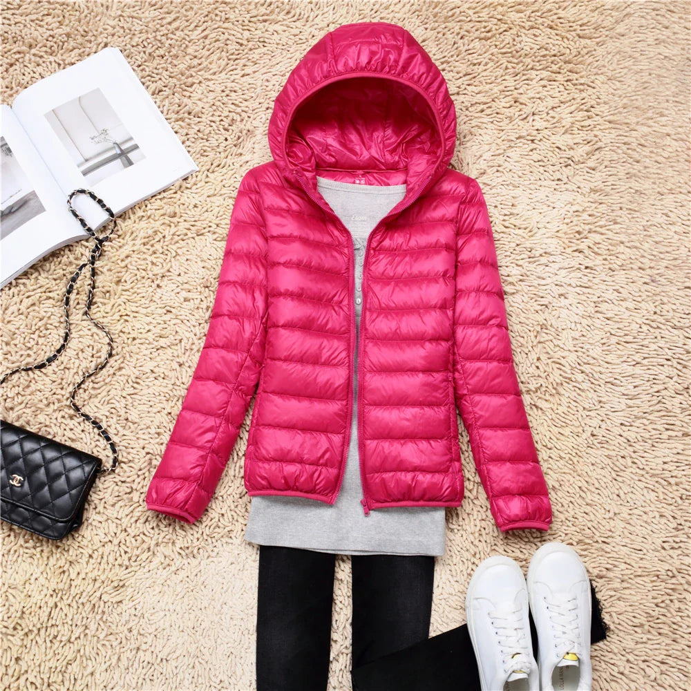 Women Puffer Jacket 15 Colors Plus Size 5XL 6XL 7XL 2025 New Spring Autumn Female Ultra Lightweight Packable Hooded Down Coats LadyShow.Store