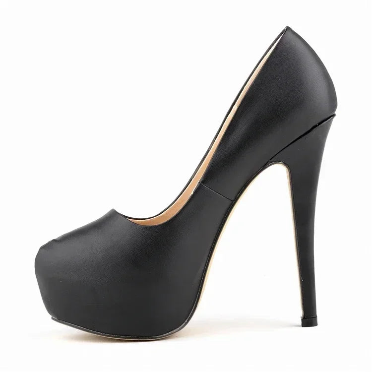2026 Women Pumps Sexy Round Toes High Heels Fashion Super 14cm Platform Casual Thin Womens Party Red Wedding Shoes Large Size Pi-Mart