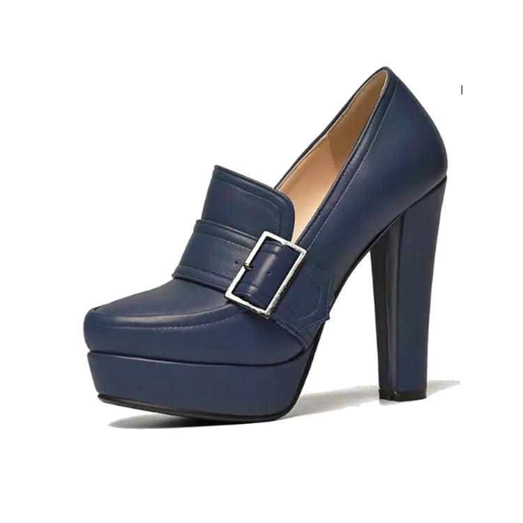 Round Toe High Heel Belt Buckle Women Single Shoes 2024 New Black Brown Spring  Autumn Waterproof Platform High Heels Size 34-43 Pi-Mart