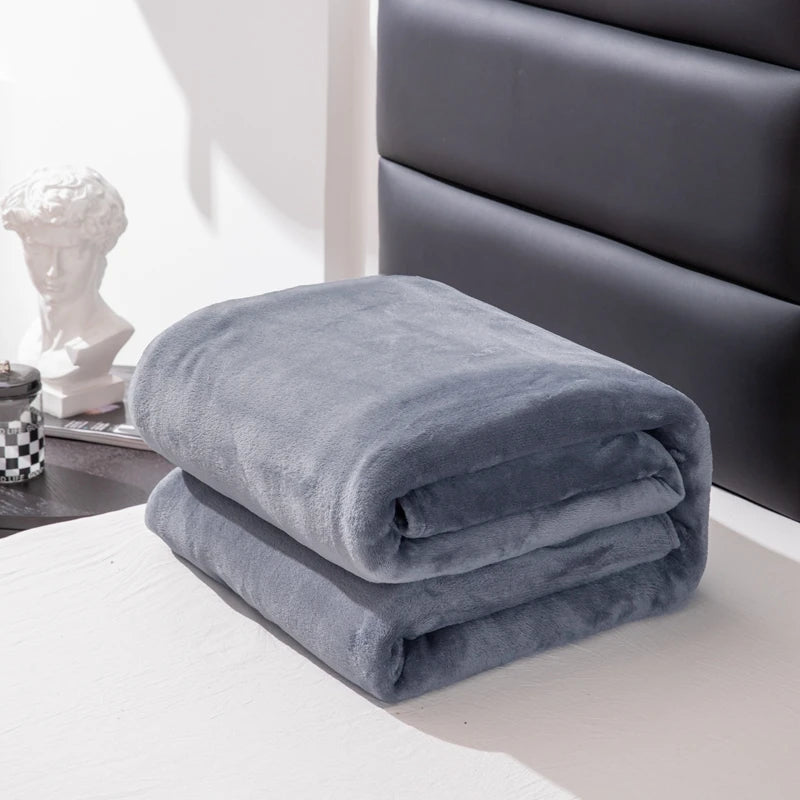 Flannel Fleece Blanket for Beds Solid Color Plain Winter Blanket Single/Queen/King Warm Soft Nap Blanket Manta Plaids for Winter Pi-Mart