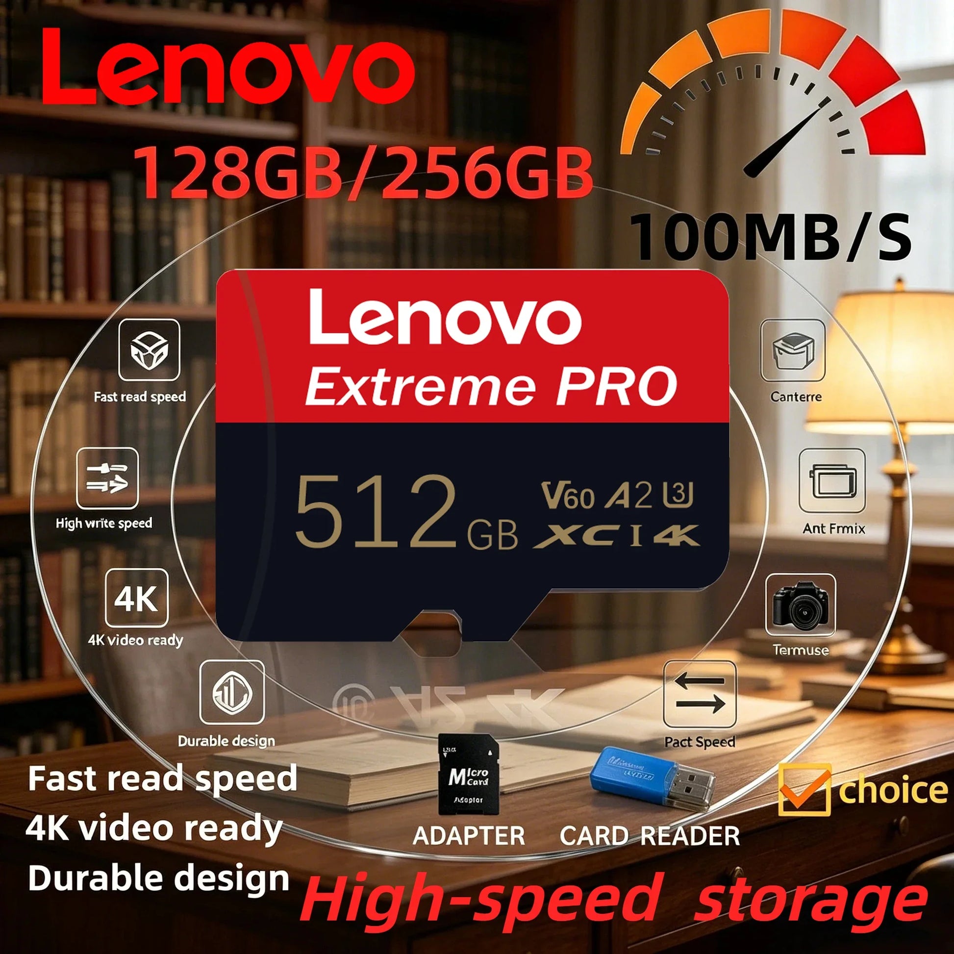 Lenovo 512GB Game-Exclusive Micro TF SD Card A2 V60 High Speed 4K Ultra-HD Video Flash Card 64GB Memory Card for Phone Camera PC LadyShow.Store