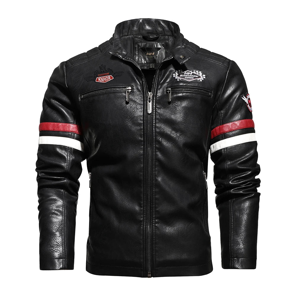 Mens Vintage Motorcycle Jacket 2024 Men Fashion New Biker Leather Jacket Male Embroidery Bomber Coat Winter Fleece Pu Overcoat Pi-Mart