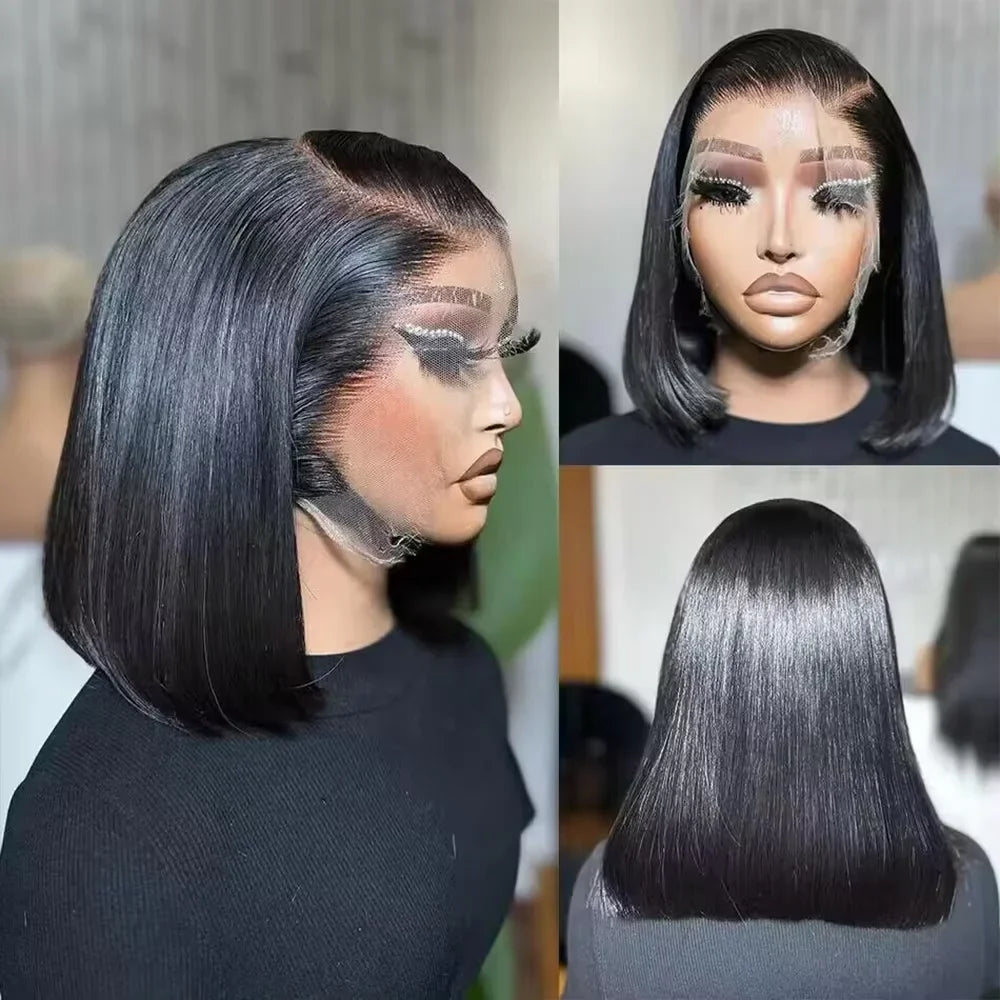 Straight 250% Density Short Bob 13x4 HD Lace Front Human Hair Wigs Women Prepluck Peruvian Lace Frontal Wig Glueless Closure Wig LadyShow.Store