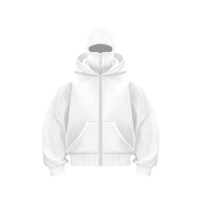 Men and Women Balaclava Y2K Gothic Harajuku Spring Autumn Winter New Item Double Hooded Sweatshirt Men Hooded Mask Zipper Jacket Pi-Mart